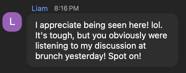 Liam: listening to my brunch discussion